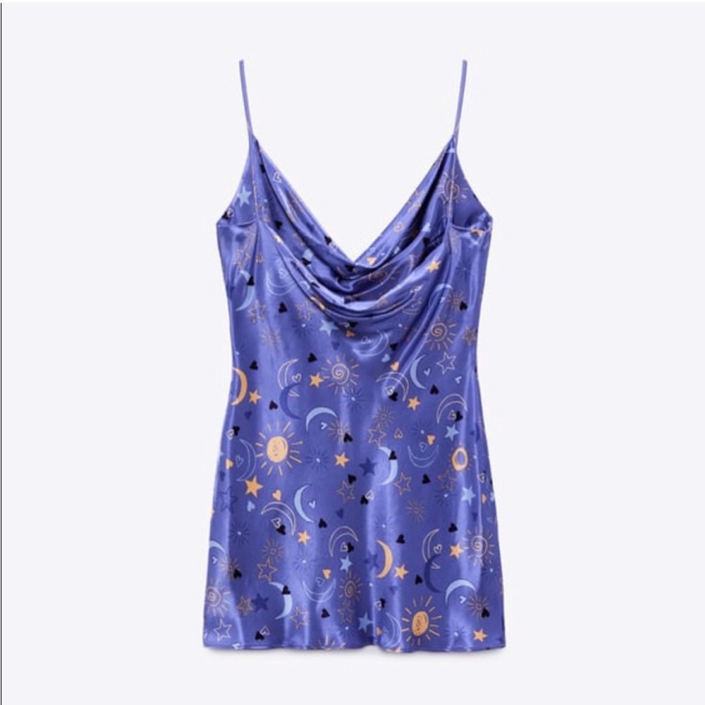 Zara Star Moon Celestial Purple Silky Satin Slip Dress